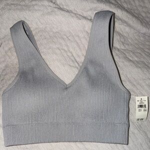 Aerie Grey Ribbed V neck Sports Bra Small NWT